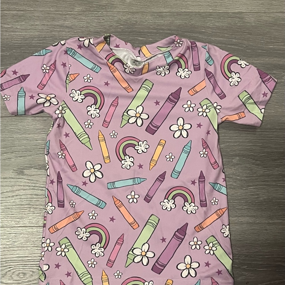 Colorful Crayon and Rainbow Print Shirt
